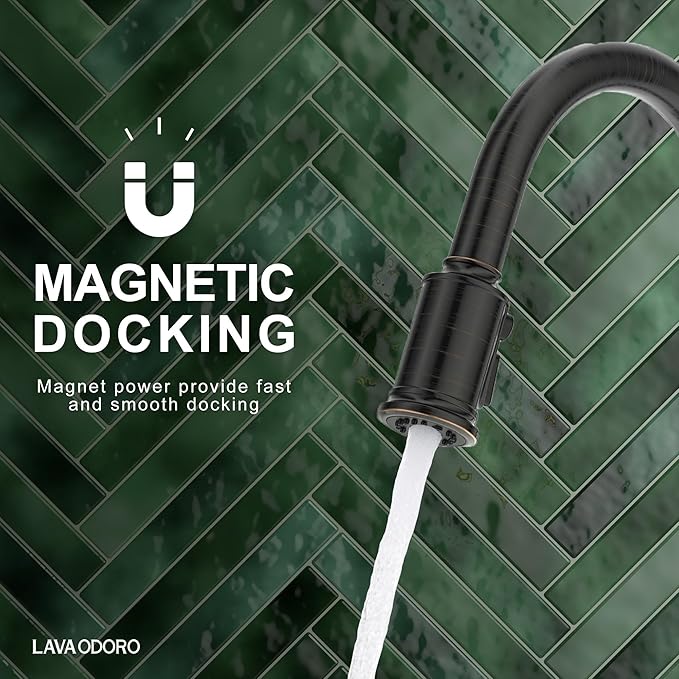 Lava Odoro Oil Rubbed Bronze Kitchen Faucet with Pull Down Sprayer, Single Hole Kitchen Sink Faucet, Single Handle Kitchen Faucet with 3-Function Magnetic Sprayer, Deck Plate Included, KF421-ORB-M