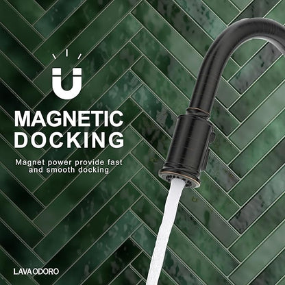 Lava Odoro Oil Rubbed Bronze Kitchen Faucet with Pull Down Sprayer, Single Hole Kitchen Sink Faucet, Single Handle Kitchen Faucet with 3-Function Magnetic Sprayer, Deck Plate Included, KF421-ORB-M