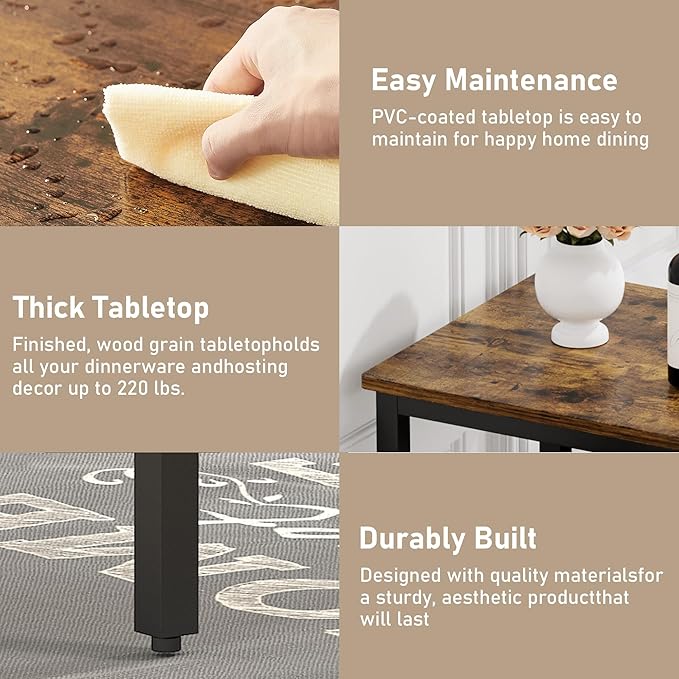 Dining Table Set for 4, Wood Kitchen Table & Chair with 2 Upholstered Benches for Breakfast Nook and Small Space, Brown