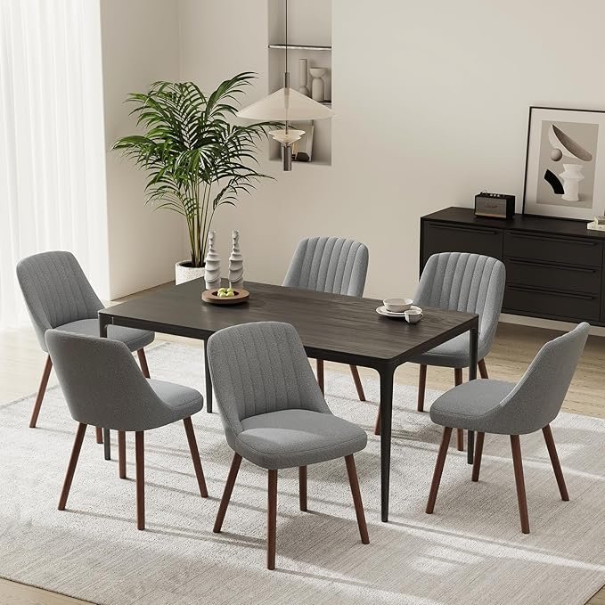 MALOL Upholstered Dining Chairs Set of 2, Modern Fabric Kitchen Chairs with Back, Wood Legs for Kitchen Dining Room Restaurant, Grey