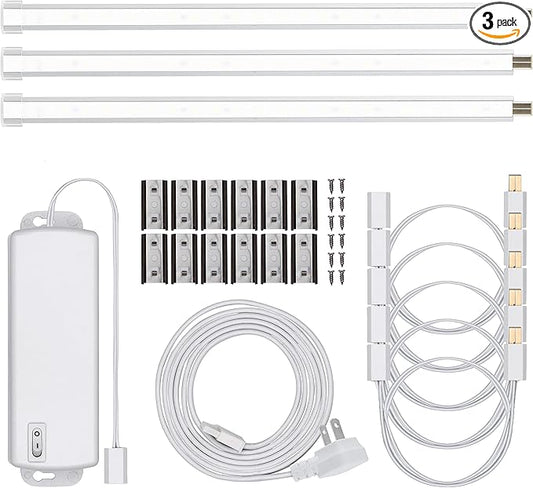 UltraPro 10in. Linkable LED Bright Strips, 3 Pack, 825 Lumens, 2700K Warm White Light, Low Voltage, Under Cabinet Lighting, Strip Light, Flat Plug, Grow Lights for Indoor Plants, 44418
