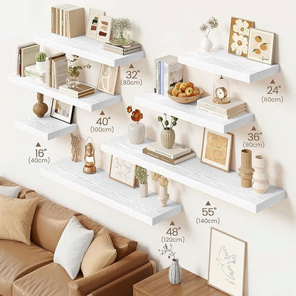 Vivelove White Floating Shelves 32 Inches Long, Wall Display Shelves with Invisible Brackets, for Bathroom Living Room Kitchen Bedroom Office Farmhouse Home Decor, 32x9.3X 1.5 - Set of 2, White