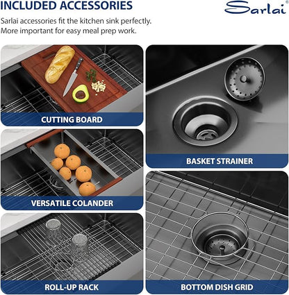 Sarlai 36 Black Farmhouse Sink Stainless Steel - 36 x 22 inch Kitchen Sink Ledge Workstation Gunmetal Black Farmhouse Sinks Apron Front 16 Gauge Stainless Steel Deep Single Bowl Kitchen Farm Sinks