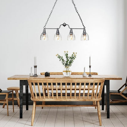 LOG BARN Large 32” Brushed Antique Silver Chandelier, Industrial Kitchen Island Pendant Lighting Fixture with Seeded Glass Shades for Dining Room, Bedroom, Foyer and Living Room