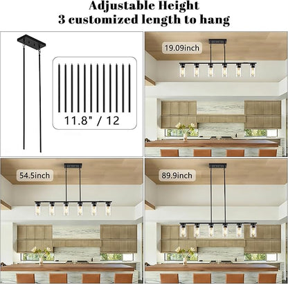Dining Room Light Fixture Island Lights for Kitchen 6-Light Kitchen Island Lights Farmhouse Dining Room Light Black Linear Chandelier Pendant Lights Kitchen Island
