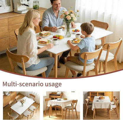 Dining Chairs Set of 4, Solid Oak Wood Frame with Pear White Thick Upholstered Seat, Mid-Century Modern Curved Backrest, Heavy Duty 400 lb Capacity Padded Chairs for Dining Room & Breakfast Nook