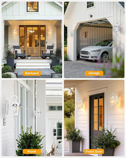 VIANIS White Porch Lights Outdoor, Outside Dusk to Dawn Light Fixtures Wall Mount, Exterior Lighting for House with Ripple Glass, Lantern Fixture for Patio Garage Front Coach, Anti-Rust Waterproof