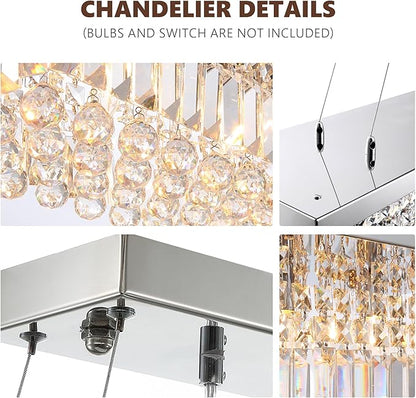 Modern Silver Rectangular Crystal Chandelier,10-Light Modern Chandelier,K9 Crystal Rectangle Chandelier,Farmhouse Pendant Light Fixture for Kitchen Island Bar Bedroom L47 x W10 x H10