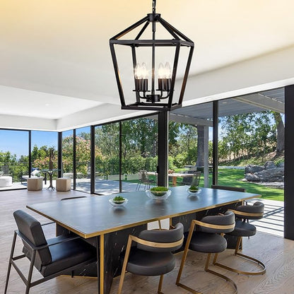4-Light Black Pendant Lights Kitchen Island, 12 Inch Farmhouse Pendant Light, Adjustable Height Iron Lantern Black Pendant Light Fixtures, Cage Farmhouse Chandelier Island Lights for Kitchen Foyer