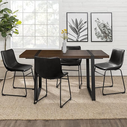LEMBERI Faux Leather Dining Chairs Set of 4, 18 Inch Modern Kitchen & Dining Room Upholstered Chairs with Backrest and Metal Legs (Black)