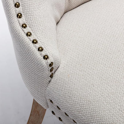 Ball & Cast Contemporary Upholstered Dining Chairs Set of 2, Button Tufted Kitchen Side-Chairs with Hang Ring & Nailhead Trims & Solid Wood Legs, 2-Piece Backrest Traditional Chair, Linen Beige