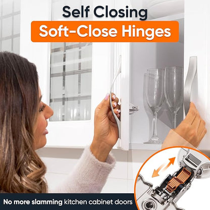 DecoBasics (20 PCS) Full Overlay Soft Close Cabinet Hinges for Kitchen Cabinets - 105° Face Frame Concealed Cabinet Door Hinge -3 Way Adjustability -Clip on Plate & Matching Screw 4 Easy Installation