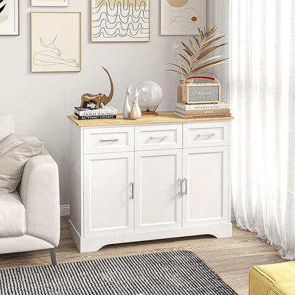 HOMCOM Sideboard Buffet Cabinet with 3 Storage Drawers, Kitchen Cabinet Coffee Bar with Adjustable Shelf for Living Room, White