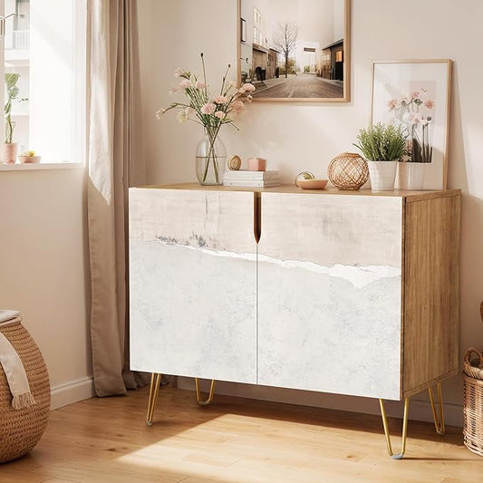 SIGNWIN Sideboard Buffet Cabinet, Kitchen Storage Cabinet with 2 Doors, Grunge Industrial Gray Landscape, Cupboard Console Table for Dining Room - 35" L x 18" W x 29" H