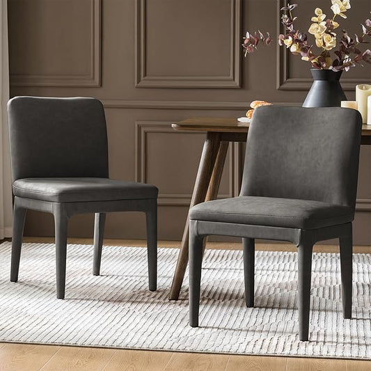HULALA HOME Faux Leather Dining Chairs Set of 2, Morden Kitchen Chairs with Thick Cushion and Solid Wood Frame, Upholstered Accent Side Chair for Kitchen Dining Living Room Restaurant, Charcoal