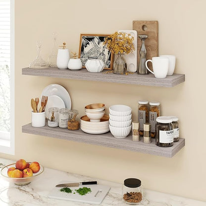 Acovy 40 Inch Floating Shelves, 9.3" Deep Floating Shelf Wall Mounted, 40" Wall Shelves, Rustic Deep Bookshelf, Large Display Shelves & Storage Shelves for Bedroom, Living Room, Gray, Set of 2