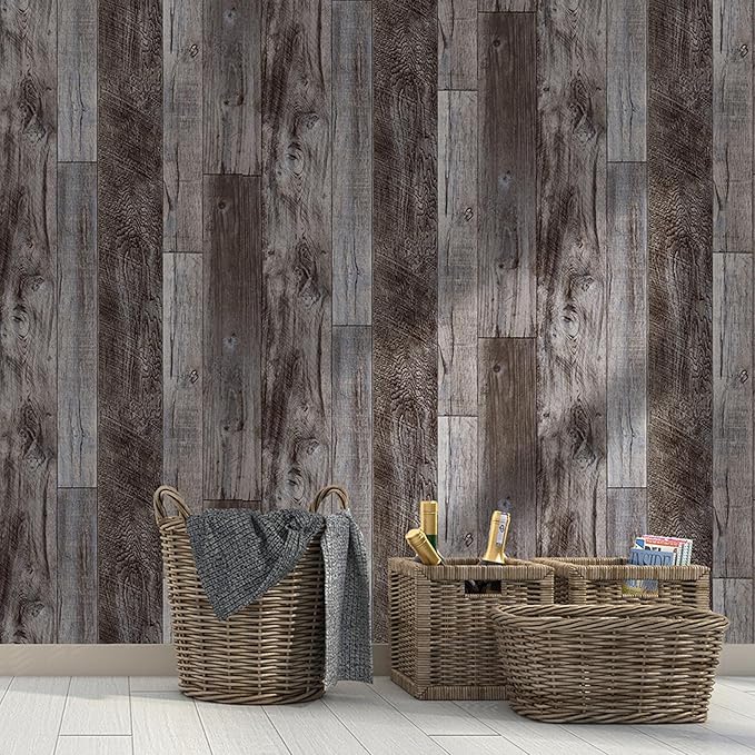 Yun-aeon Gray Wood Peel and Stick Wallpaper 17.3" X 120"Self Adhesive Wallpaper Backsplash Line Removable Wall Paper Bathroom Old Furniture Renovation Furniture