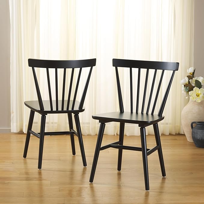 SAFAVIEH Home Collection – Winona Set of 2 Matte Black Windsor Farmhouse Dining Chairs, Spindle Back Wood Chairs, Classic Casual Seating (DCH8500J-SET2)