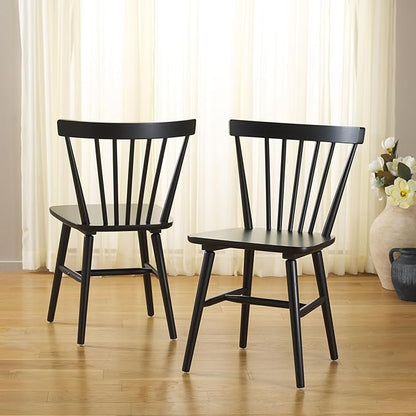 SAFAVIEH Home Collection – Winona Set of 2 Matte Black Windsor Farmhouse Dining Chairs, Spindle Back Wood Chairs, Classic Casual Seating (DCH8500J-SET2)