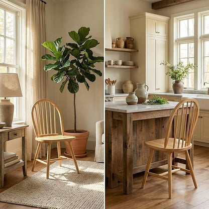 SIMOE Windsor Dining Chairs Set of 2, Farmhouse Kitchen Chairs with Solid Wood Legs, Spindle Back, Wooden Armless Dining Room Chairs for Kitchen, Dining Room, Oak