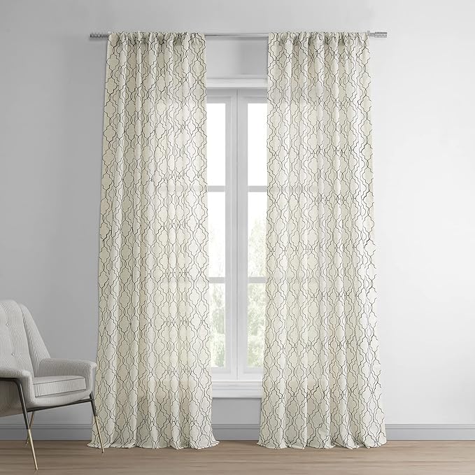 HPD Half Price Drapes Embroidered Faux Linen Curtain for Living Room 50 X 96 (1 Panel), Rod Pocket Window Curtains for Bedroom, Saida Chocolate