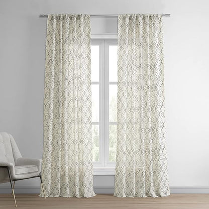 HPD Half Price Drapes Embroidered Faux Linen Curtain for Living Room 50 X 96 (1 Panel), Rod Pocket Window Curtains for Bedroom, Saida Chocolate