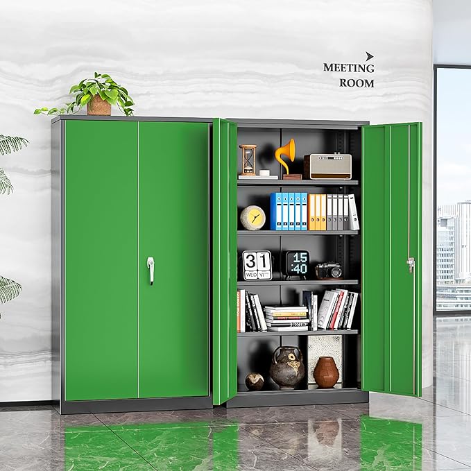 INTERGREAT Metal Storage Cabinet with Doors, 72" Locking Steel Storage Cabinet with Shelves, Tall Metal Cabinet Lockable Steel Cabinets for Home Office, Garage,(Black+Green)