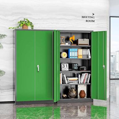 INTERGREAT Metal Storage Cabinet with Doors, 72" Locking Steel Storage Cabinet with Shelves, Tall Metal Cabinet Lockable Steel Cabinets for Home Office, Garage,(Black+Green)