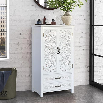 KEIKI 48'' French Country Sideboard Cabinet with Storage,Carved Doors & 2 Drawer,3 Compartments,Vintage Farmhouse Pantry Credenza for Kitchen,Living Room,Dining Room,Entryway,White