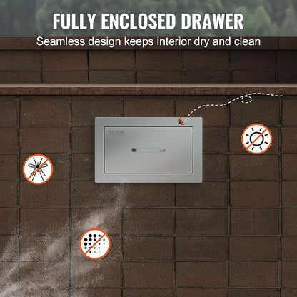 VEVOR Outdoor Kitchen Drawers 14W x 8.5H x 23D Inch, Outdoor Kitchen Cabinets with Stainless Steel Handle, Flush Mount Double Drawers, BBQ Island Drawers, Outdoor Kitchen Access Drawers
