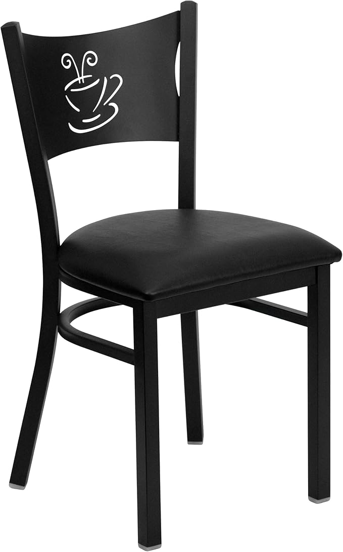 Flash Furniture 4 Pack HERCULES Series Black Coffee Back Metal Restaurant Chair - Black Vinyl Seat
