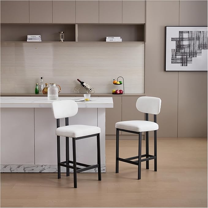 Bar Stools Set of 2, 26 inch Counter Height - Modern Upholstered Kitchen Island Chairs with Metal Legs for Dining & Bar Areas