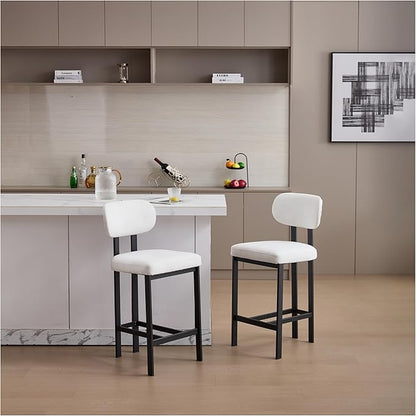 Bar Stools Set of 2, 26 inch Counter Height - Modern Upholstered Kitchen Island Chairs with Metal Legs for Dining & Bar Areas
