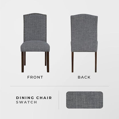 Lexicon Upholstered Dining Chairs Set of 2 - Soft Durable Fabric Armless Arched Back Kitchen Modern Dining Room Chairs for 2, Nailhead Trim Side, Brown Sturdy Wooden Frame, Easy Assembly, Gray
