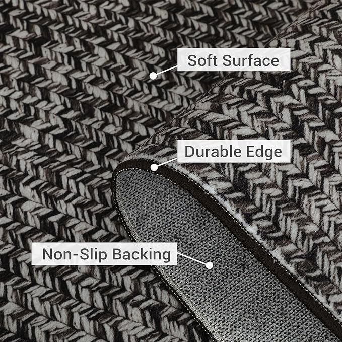 Washable Area Rug 10x13 Rug for Living Room Modern Rugs for Bedroom Imitation Braided Large Area Rug Non Slip Throw Rugs Stain Resistant Carpet for Nursery Dining Room 10'x13' Grey/Brown