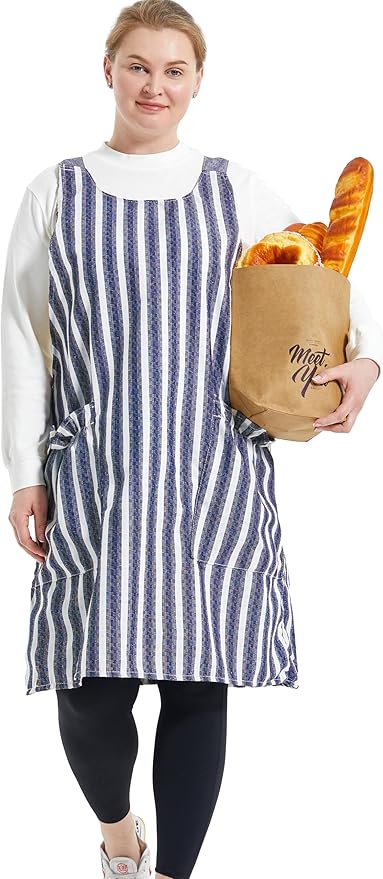 Big Plus Size Aprons for Women with Pockets Cotton Linen Baking Kitchen Cooking