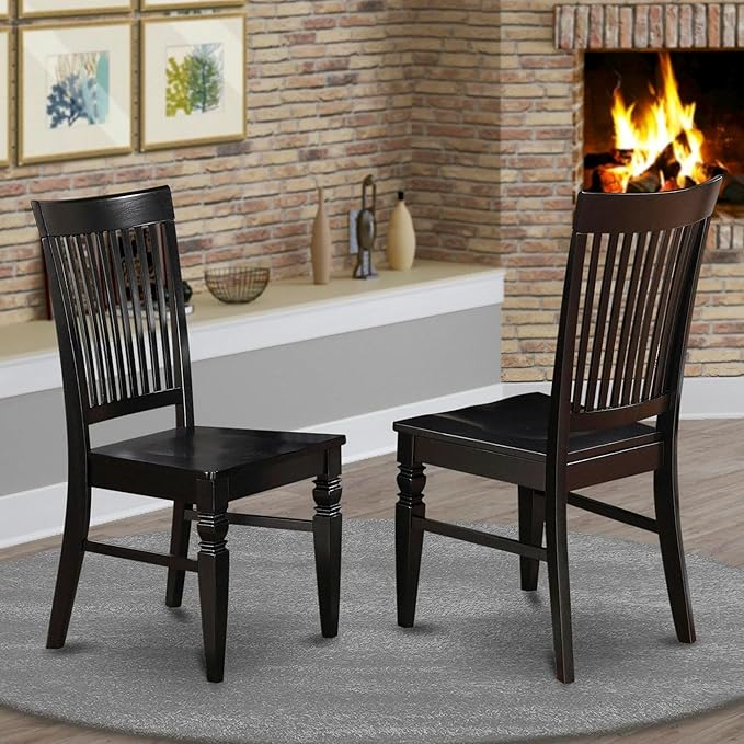 East West Furniture WEC-BLK-W Weston Dining Chairs - Slat Back Wood Seat Kitchen Chairs, Set of 2, Black