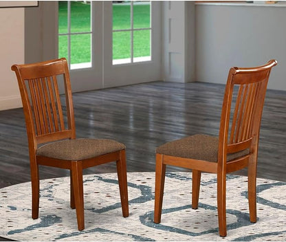East West Furniture POC-SBR-C Portland Dining Chairs - Linen Fabric Upholstered Wooden Chairs, Set of 2, Saddle Brown
