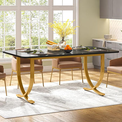 LITTLE TREE Dining Room Table, Kitchen Table with Faux Marble Table Top and Gold Metal Legs