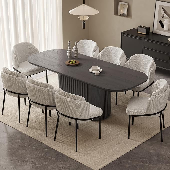 Miuuod 86.61" Black Grey Dining & Kitchen Table Set,Solid Kitchen Table with 8 Chairs,Elegant Large Oval Dining Table for Dining Room,Living Room
