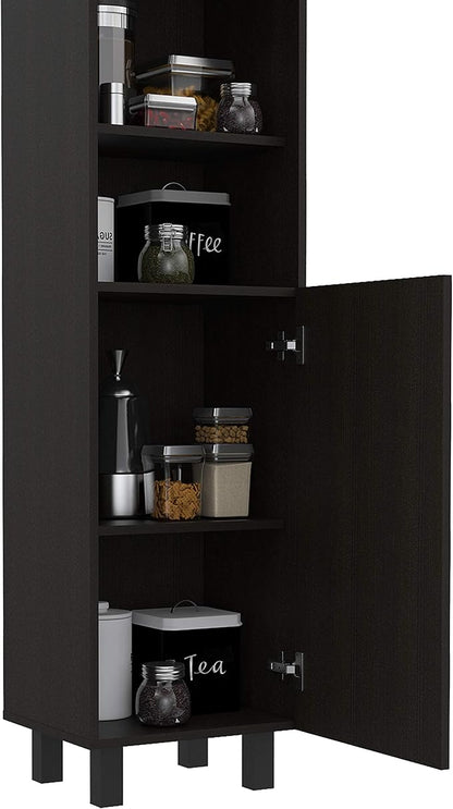 Modern Kitchen Pantry, Black Storage Cabinet with 2 Cabinets, 2 Doors and 2 Open Shelves, Easy to Maintain, for Dining Room
