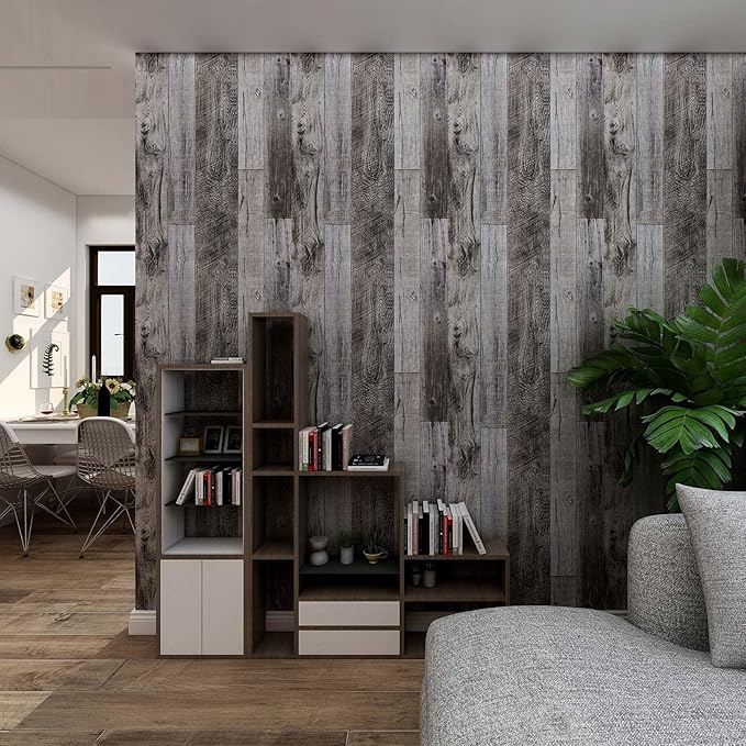 Yun-aeon Gray Wood Peel and Stick Wallpaper 34.6" X 480" Self Adhesive Wallpaper Backsplash Line Removable Wall Paper Bathroom Old Furniture Renovation Furniture
