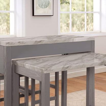 Grey 39" Rectangle Counter Dining Table White Farmhouse Wood Natural Finish Casters Drawers