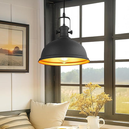 2-Pack Pendant Lights Kitchen Island, Farmhouse Hanging Lights Fixtures with Metal Shade, Rustic Kitchen Pendant Lighting Over Island for Dining Room, Matte Black, AD-2151-1P2L-BK