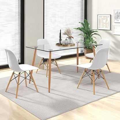 Giantex Dining Table Set for 4, Rectangular Glass Dining Table & 4 White DSW Chairs, 5-Piece Modern Dinette Set for Breakfast Nook, Dining Room, Kitchen, Living Room, White