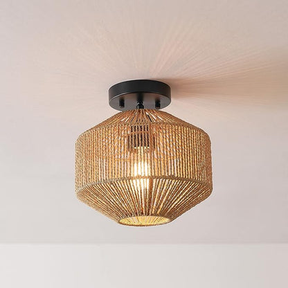 GLOBE Electric 65902 1-Light Flush Mount Ceiling Light, Matte Black, Paper Twine Shade