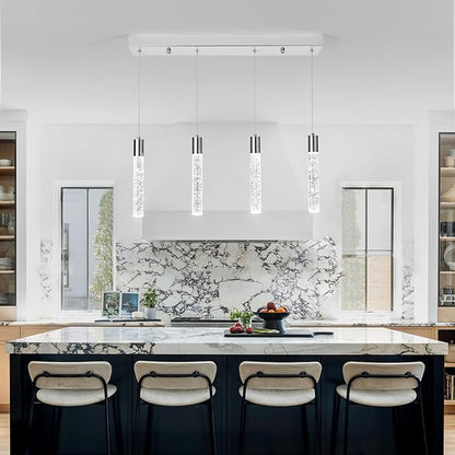 4 Light Pendant Lights Kitchen Island, Modern Chrome Crystal Pendants with Dimmable 3000K-6000K LED Ceiling Hanging Light Fixture for Dining Room Bedroom, Adjustable Height 59"