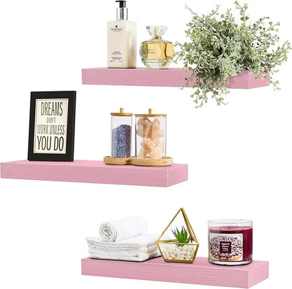 Sorbus Floating Shelves for Wall – 16 Inch Floating Shelf for Kitchen, Bedroom, Living Room, Bathroom, Home & Wall Decor - Mounted Bathroom Shelves with Invisible Brackets (Soft Pink, 5 Pack)
