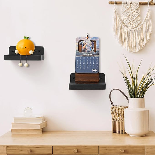 Small Floating Shelf, 4x4 Inch Display Ledges for Wall,Mini Shelves,Rustic Wood Shelf for Bedroom Living Room Bathroom Kitchen (4, Black)