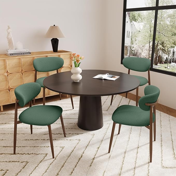 MALOL Upholstered Dining Room Chairs Set of 4, Kitchen Chairs with Metal Legs and Anti Slip Pads, Curved Back Dining Chair for Home and Restaurant Use, Green